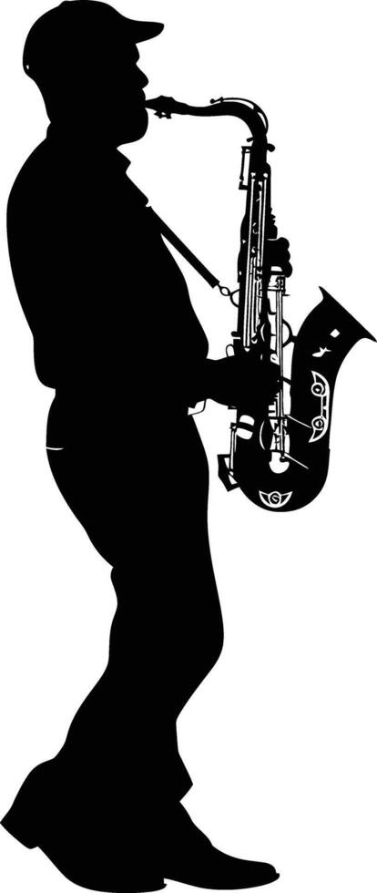 ai generiert Silhouette Saxophonist im ausführen schwarz Farbe nur vektor