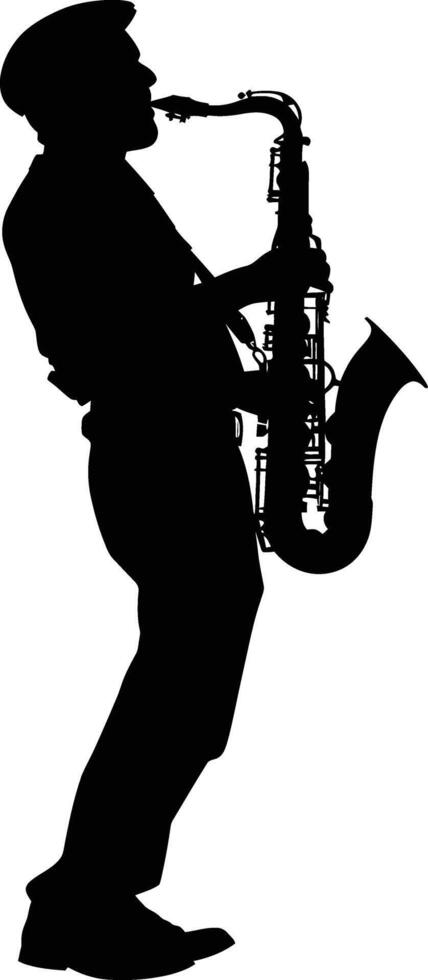 ai generiert Silhouette Saxophonist im ausführen schwarz Farbe nur vektor