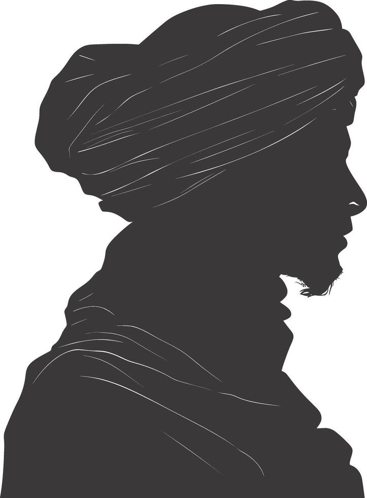 ai genererad silhuett av ett arab person bär en turban svart Färg endast vektor