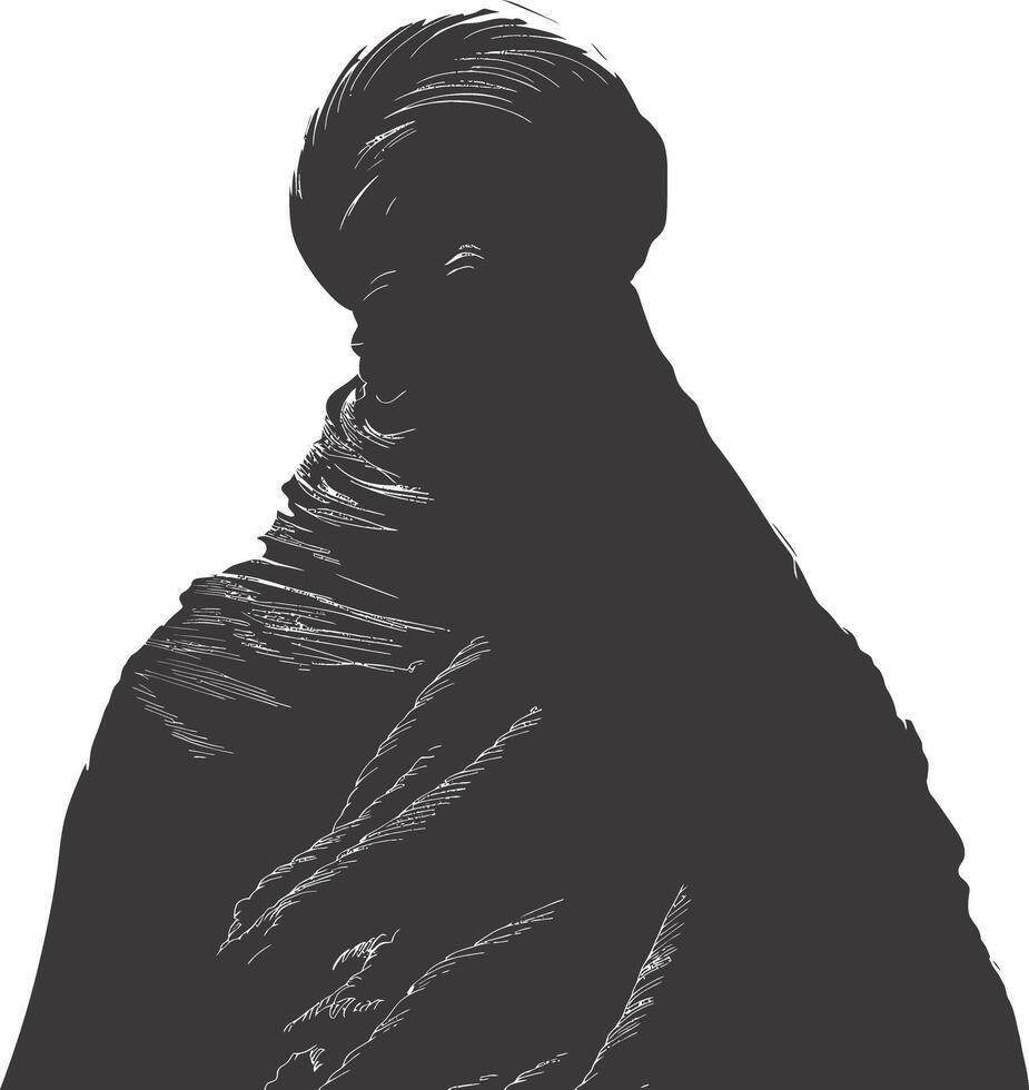 ai genererad silhuett av ett arab person bär en turban svart Färg endast vektor