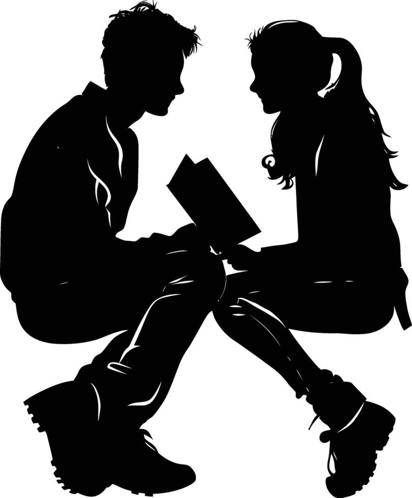 ai generiert Silhouette Teenager Mädchen und Junge lesen Buch zusammen schwarz Farbe nur vektor