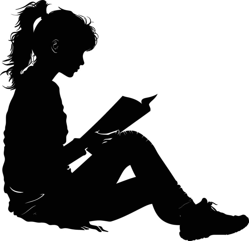 ai generiert Silhouette Teenager Mädchen lesen Buch schwarz Farbe nur vektor