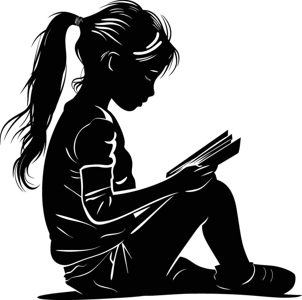 ai generiert Silhouette Teenager Mädchen lesen Buch schwarz Farbe nur vektor