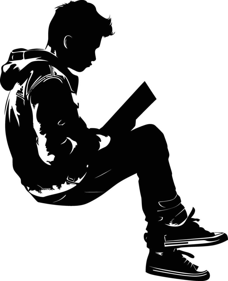 ai generiert Silhouette Teenager lesen Buch schwarz Farbe nur vektor