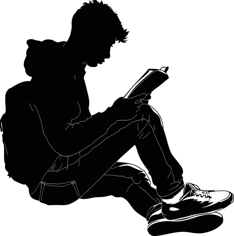 ai generiert Silhouette Teenager lesen Buch schwarz Farbe nur vektor