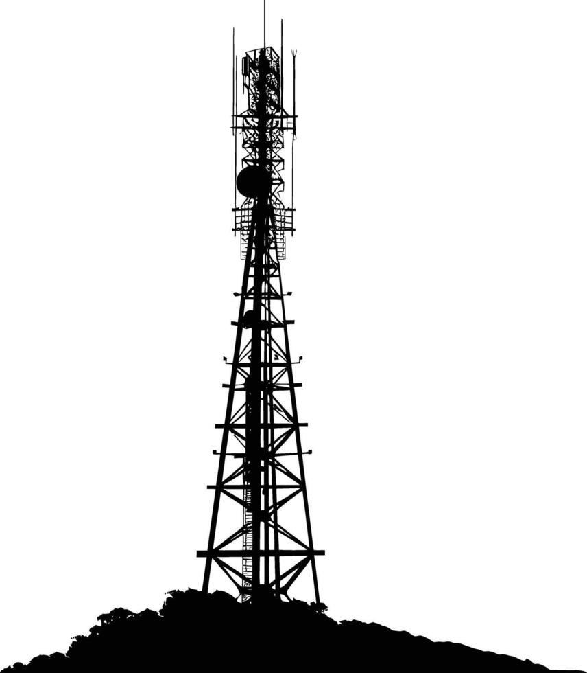ai genererad silhuett telekommunikation torn svart Färg endast vektor