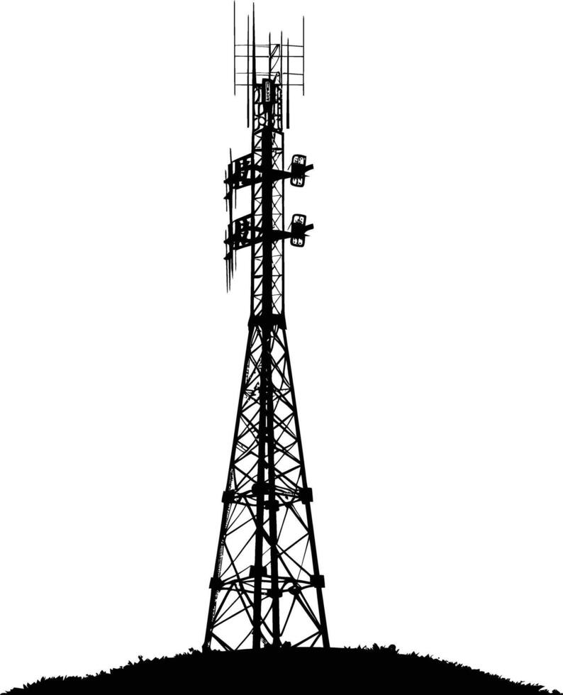 ai genererad silhuett telekommunikation torn svart Färg endast vektor