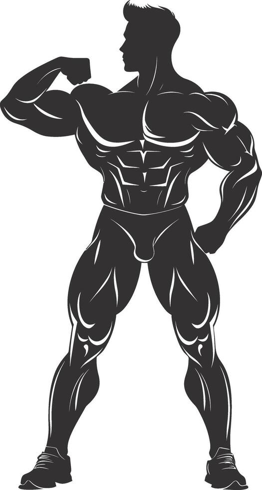 ai genererad silhuett bodybuilding böjning kropp muskel svart Färg endast vektor