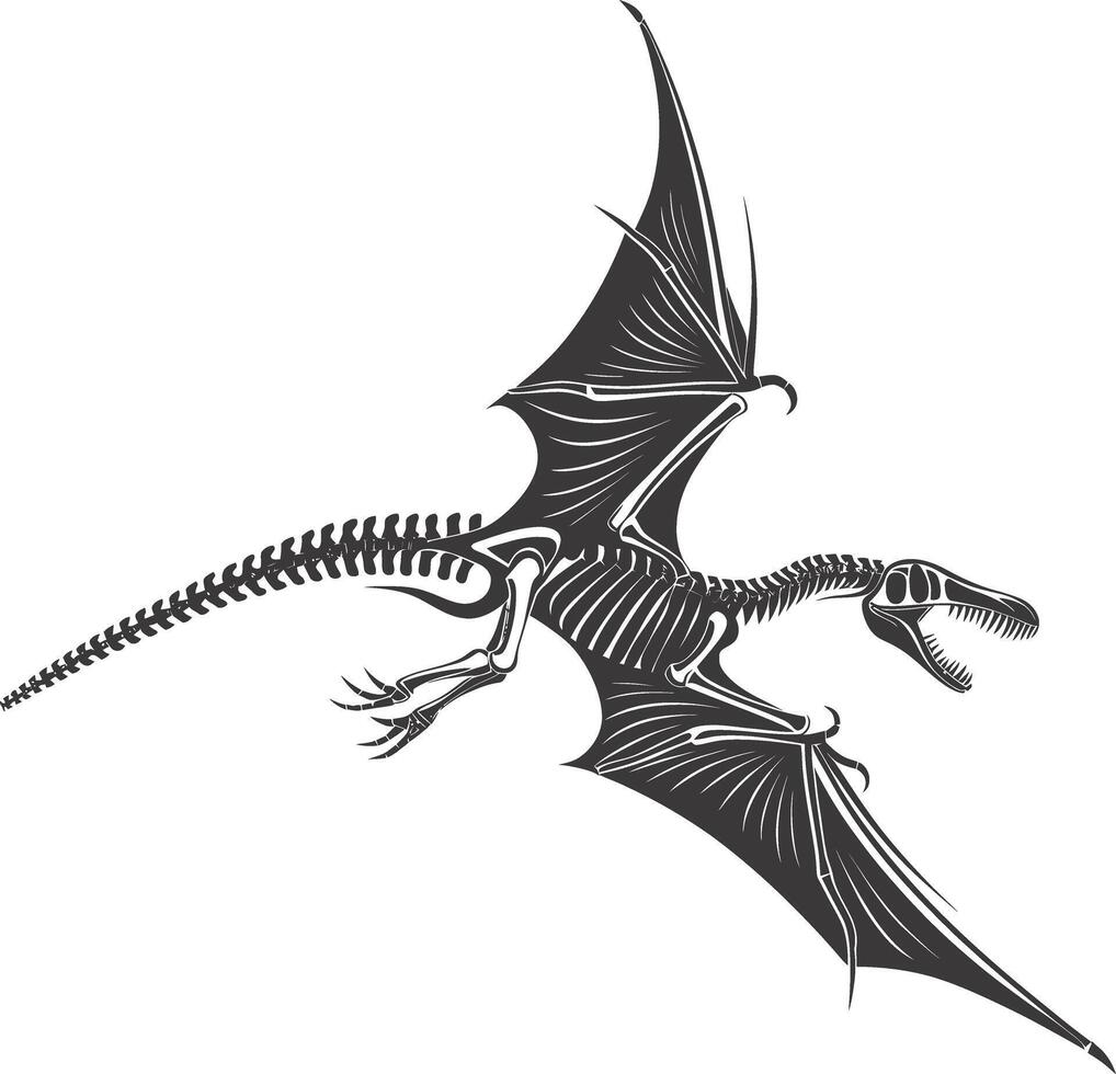 ai generiert Silhouette Dinosaurier Pterodaktylus Skelett schwarz Farbe nur vektor