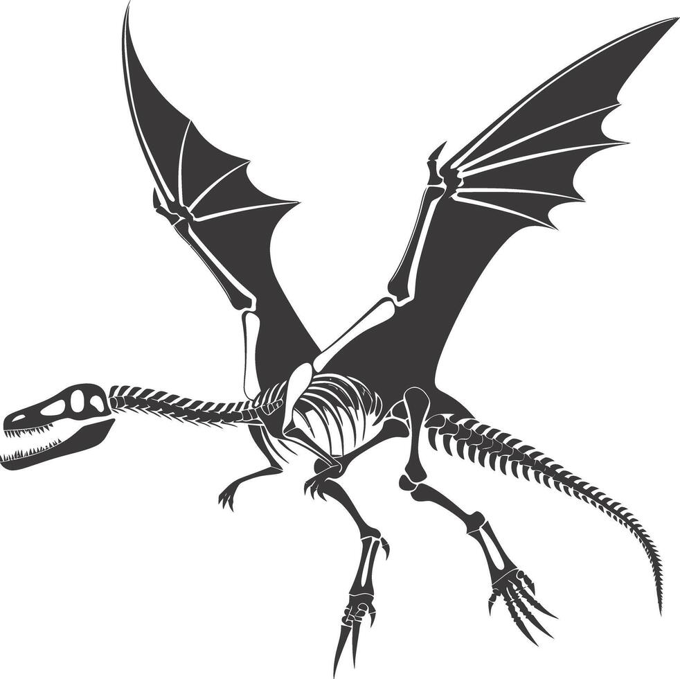 ai genererad silhuett dinosaurie pterodactyl skelett svart Färg endast vektor