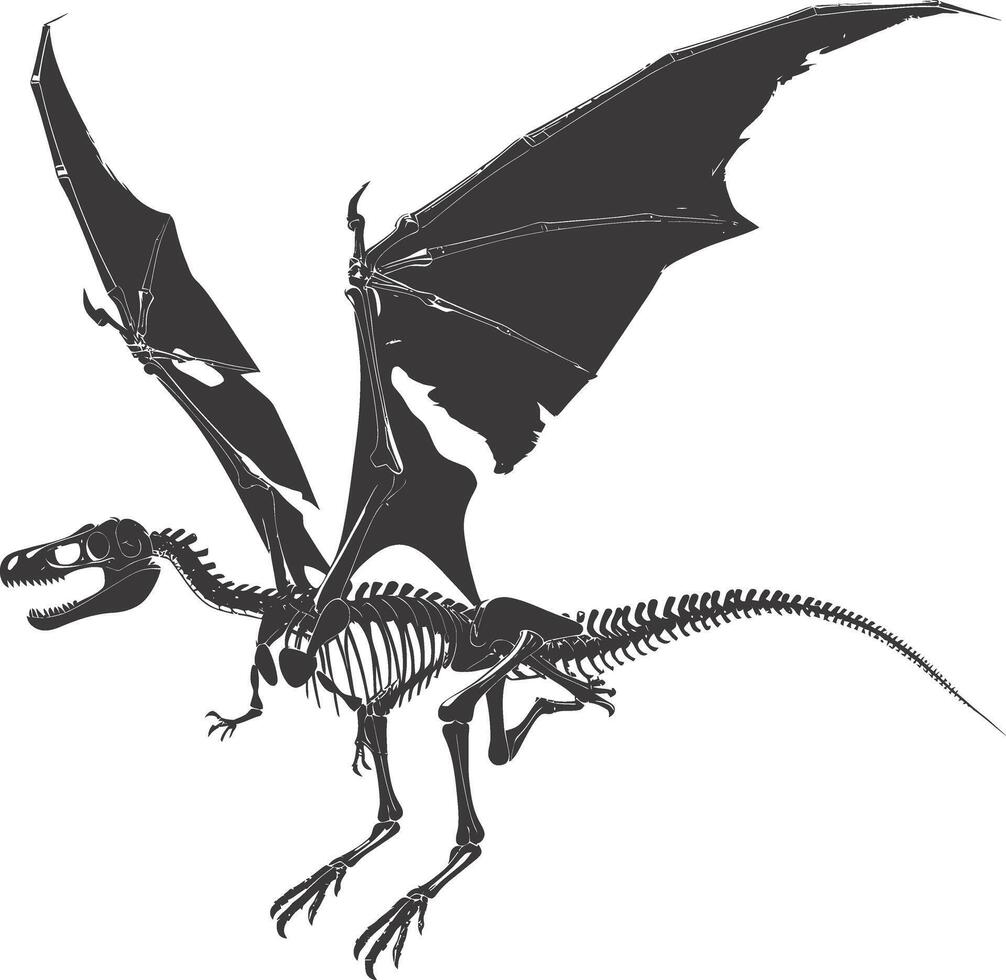 ai generiert Silhouette Dinosaurier Pterodaktylus Skelett schwarz Farbe nur vektor