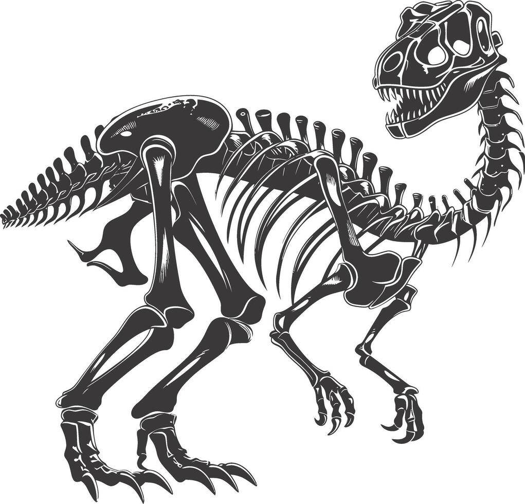 ai genererad silhuett dinosaurie skelett svart Färg endast vektor