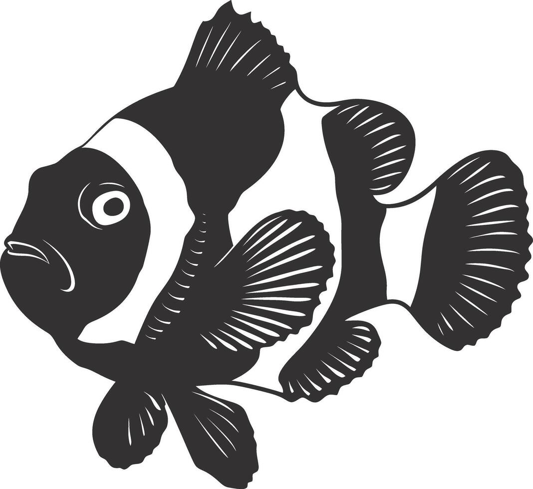 ai generiert Silhouette Clownfisch schwarz Farbe nur voll Körper vektor