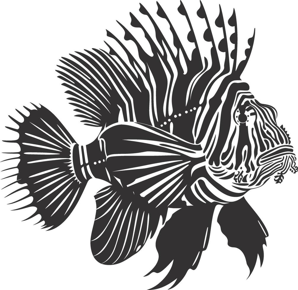 ai generiert Silhouette Feuerfisch schwarz Farbe nur voll Körper vektor