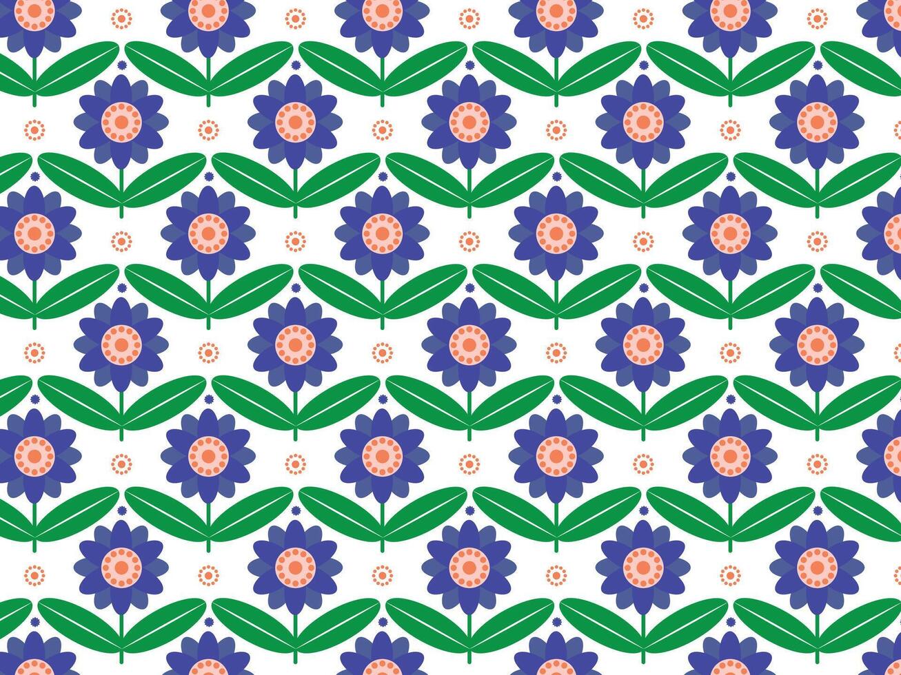 sömlös mönster med blå blommor och grön löv på en vit bakgrund vektor