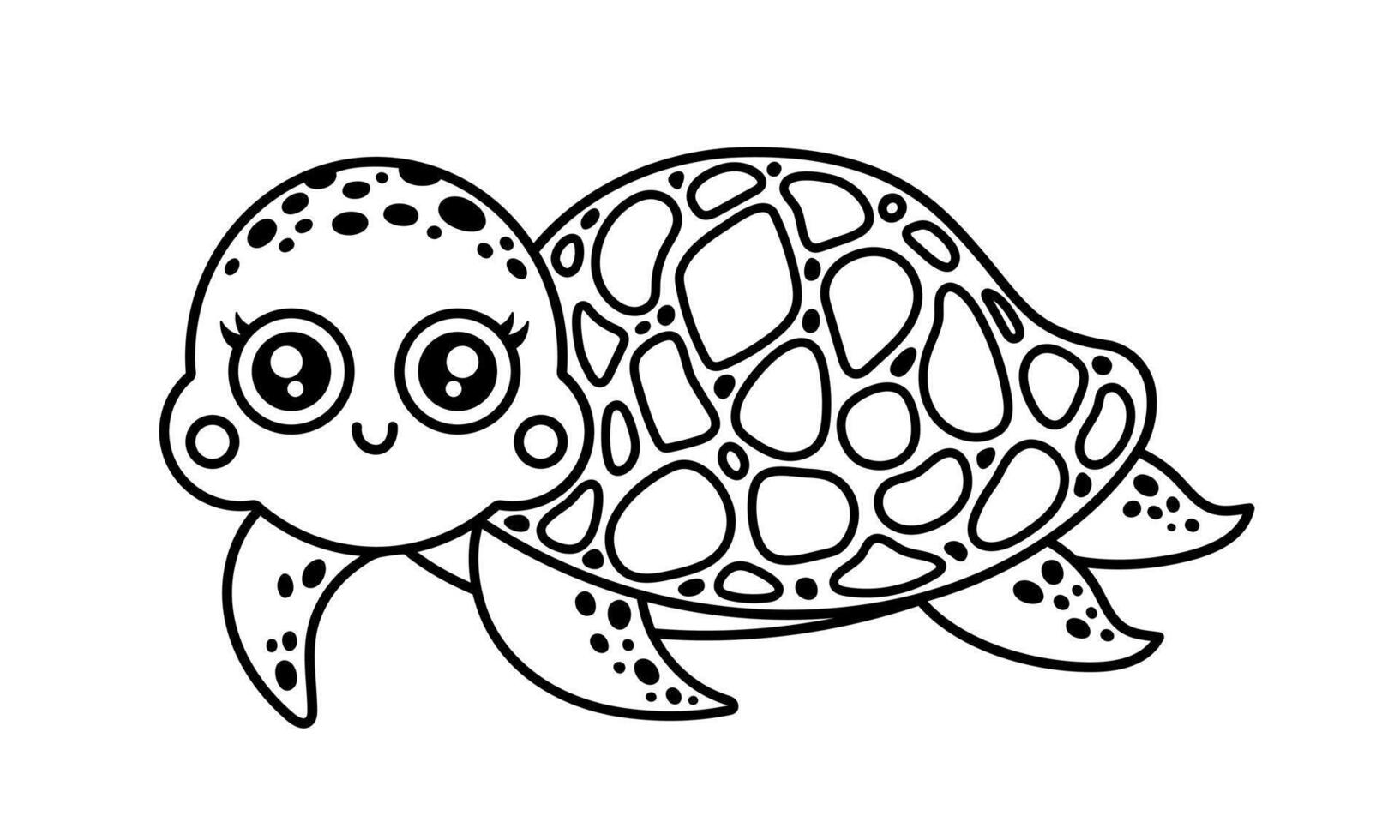 Schildkröte Vektor Illustration. süß unter Wasser Tier schwimmt und lächelt. entdeckt Ozean Haustier mit Hülse. Hand gezeichnet Umriss, Gekritzel. Färbung Seite mit ein komisch Reptil. schwarz und Weiß Clip Art zum Kinder