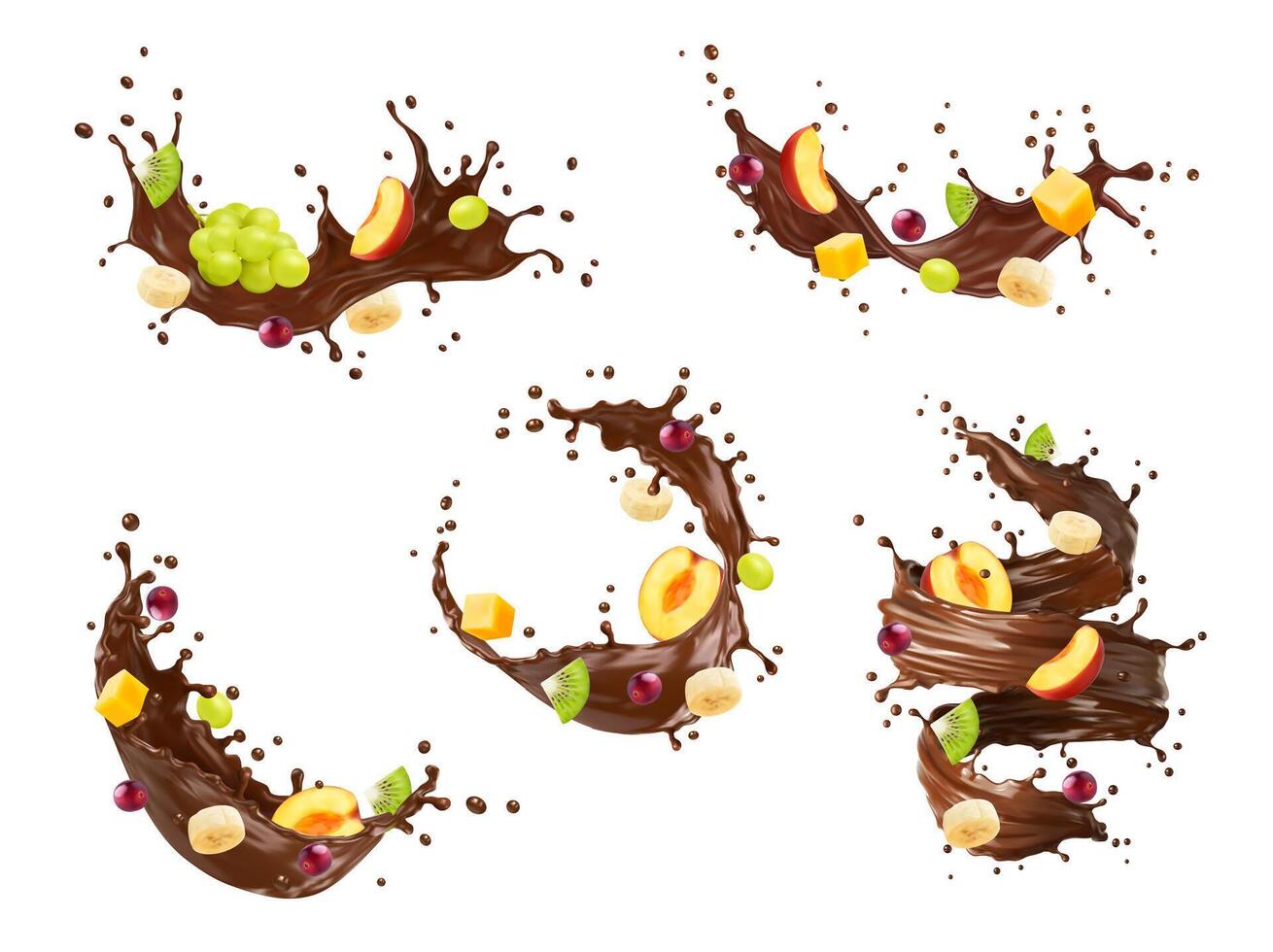realistisch Schokolade spritzt mit tropisch Früchte vektor