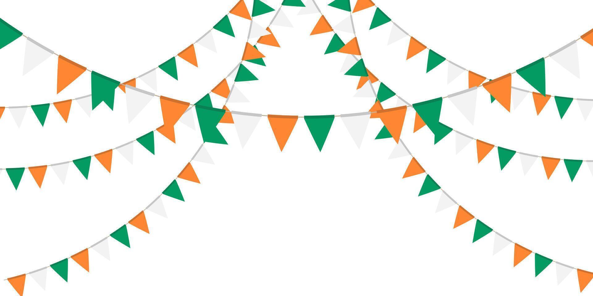 grön, vit och orange flagga krans. triangel vimplar kedja. fest dekoration. firande flaggor för dekor vektor