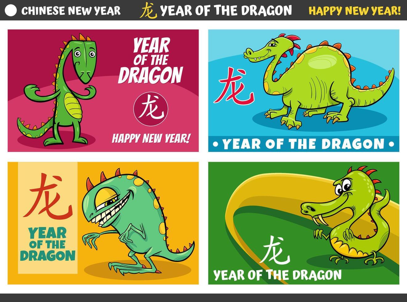 kinesisk ny år mönster uppsättning med tecknad serie drake tecken vektor