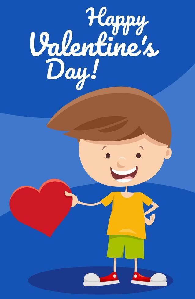 rolig tecknad serie pojke med hjärta valentines dag kort vektor