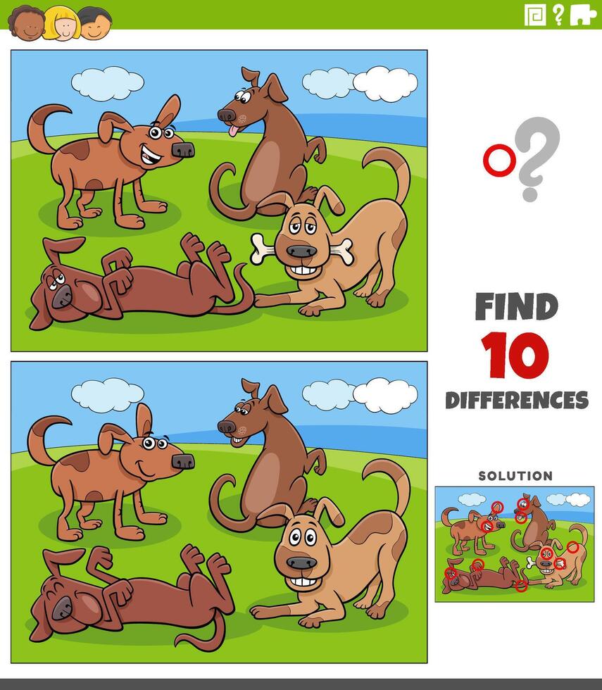 skillnader aktivitet med tecknad serie hundar djur- tecken vektor