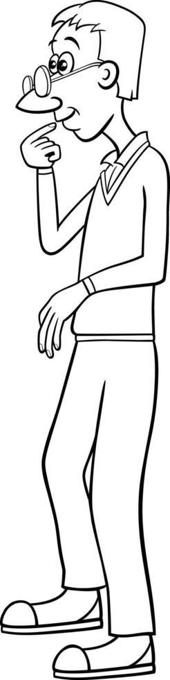 Karikatur jung Mann mit Brille Charakter Färbung Seite vektor