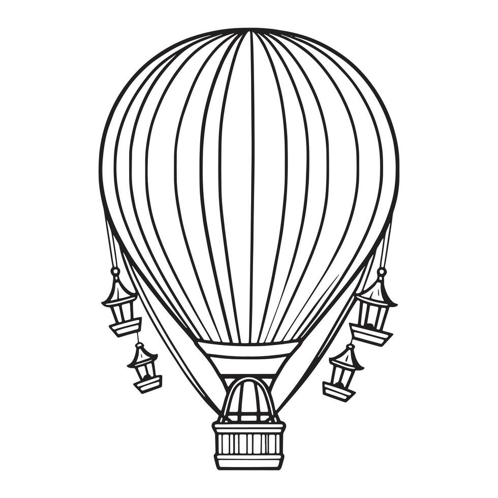 varm luft ballong översikt färg sida illustration för barn och vuxen vektor