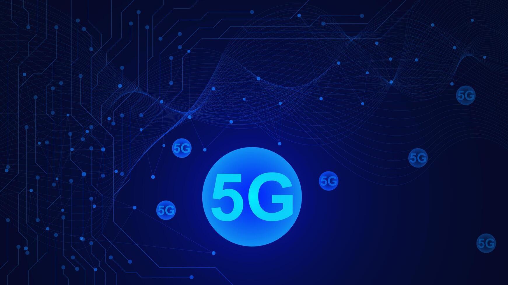 5g nätverk trådlös begrepp. internet Wi-Fi förbindelse med ansluter prickar rader och Vinka flöde. digital kommunikation, nätverk förbindelse och bredband telekommunikation. vektor illustration.