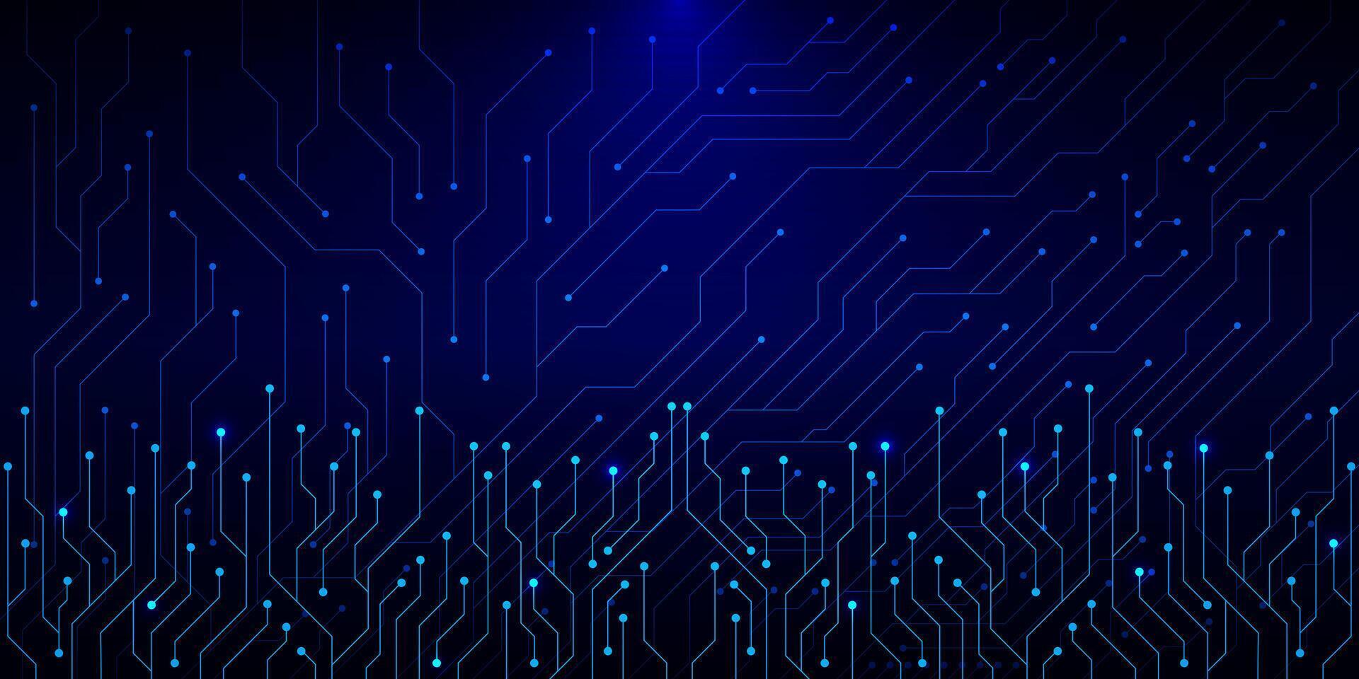 abstrakt elektronisk krets styrelse textur. hög dator och digital teknologi begrepp på en mörk blå bakgrund. vektor illustration.