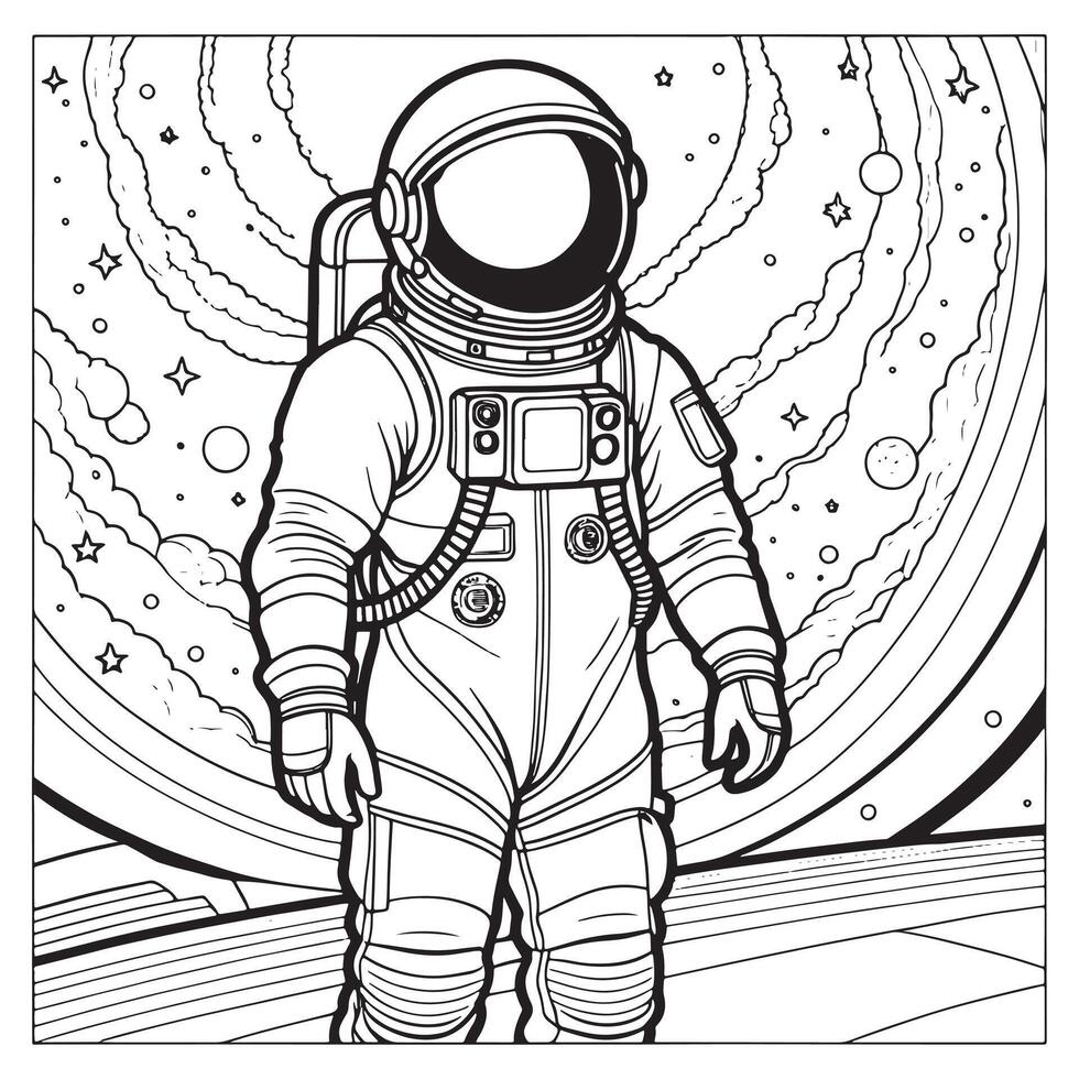 astronaut översikt färg sida illustration för barn och vuxen vektor