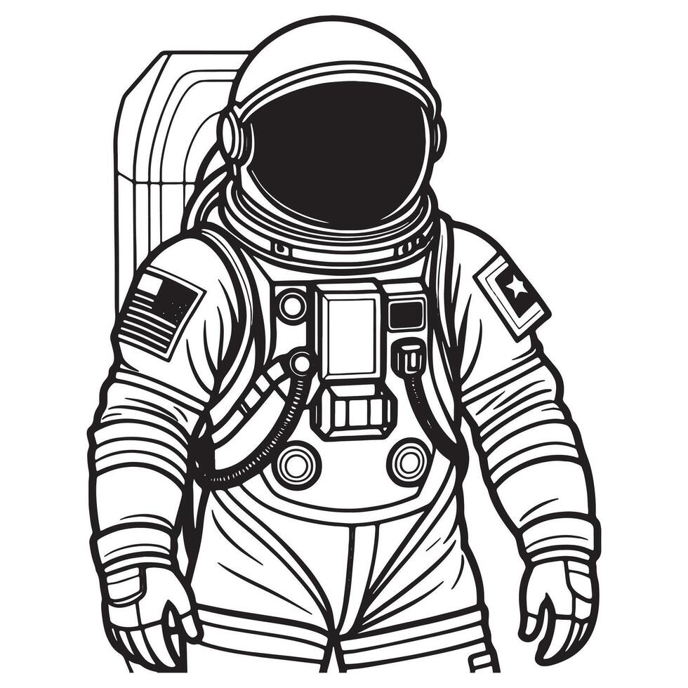 astronaut översikt färg sida illustration för barn och vuxen vektor