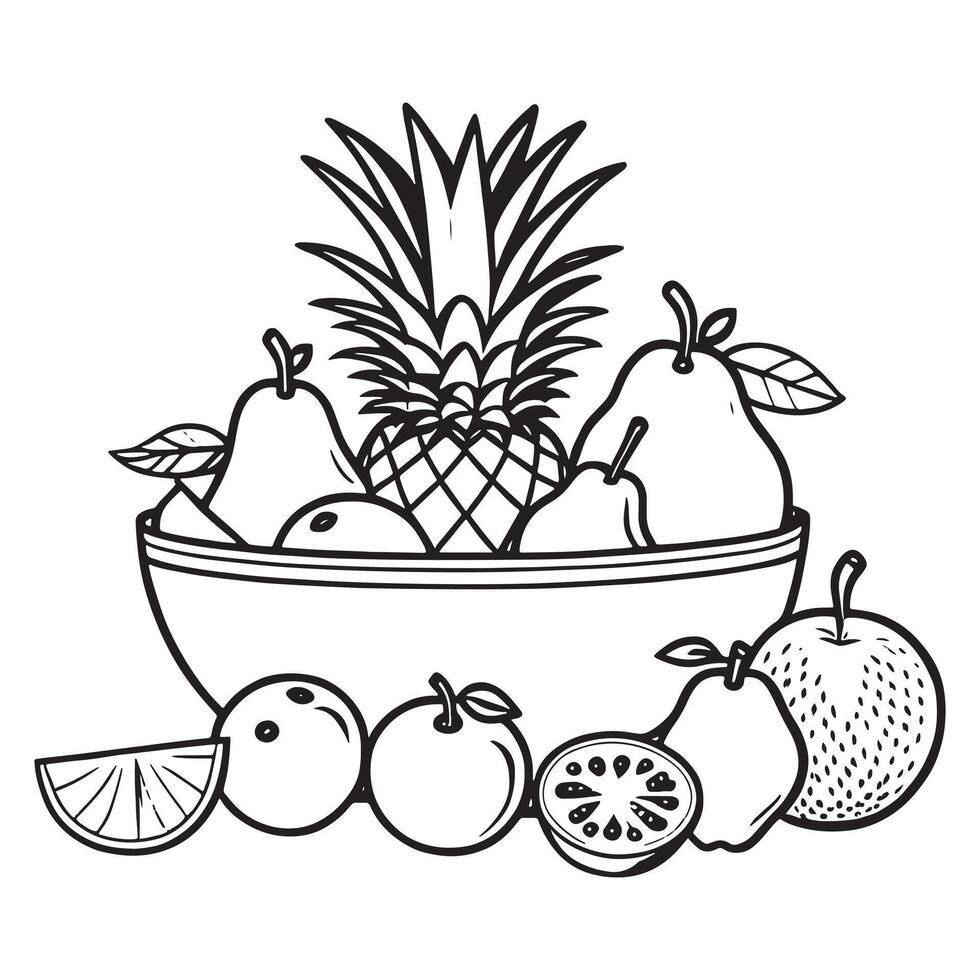 frukt översikt färg sida illustration för barn och vuxen vektor