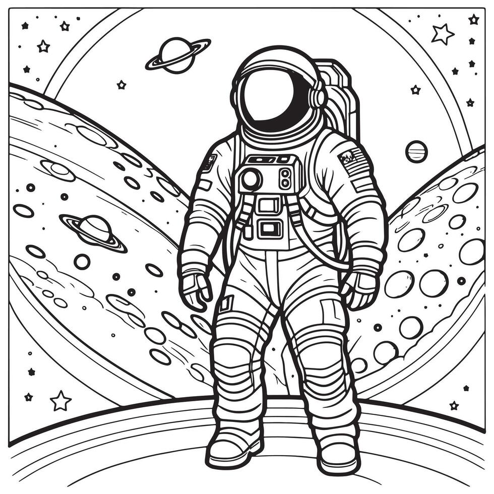 astronaut översikt färg sida illustration för barn och vuxen vektor