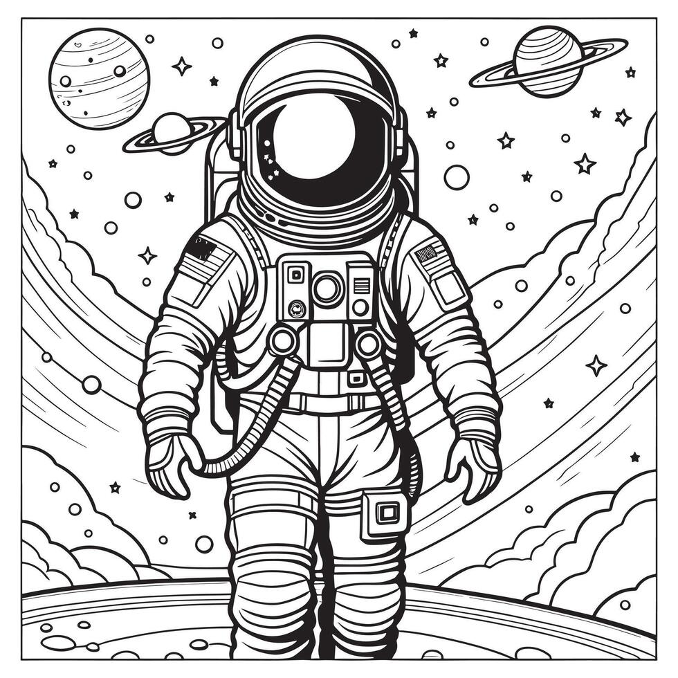 astronaut översikt färg sida illustration för barn och vuxen vektor