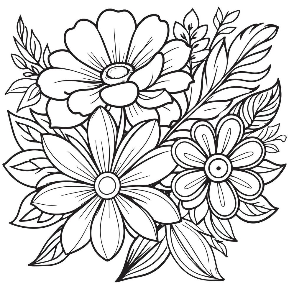 Luxus Blumen- Gliederung Färbung Buch Seiten Linie Kunst skizzieren vektor