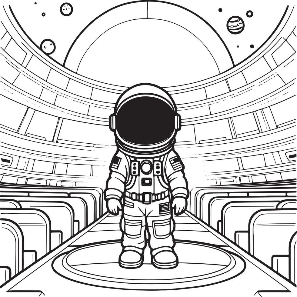 Kinder Astronaut Gliederung Färbung Seite Illustration zum Kinder und Erwachsene vektor