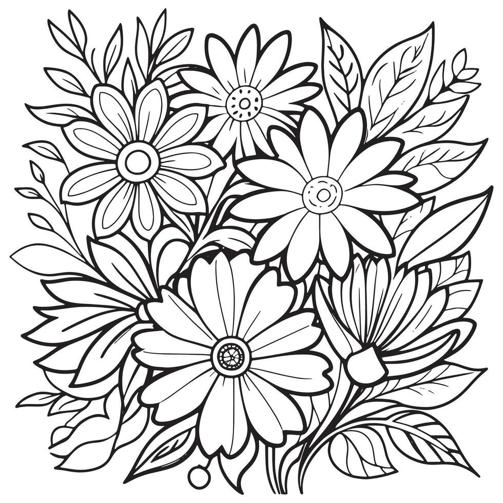 Luxus Blumen- Gliederung Zeichnung Färbung Buch Seiten Linie Kunst skizzieren vektor