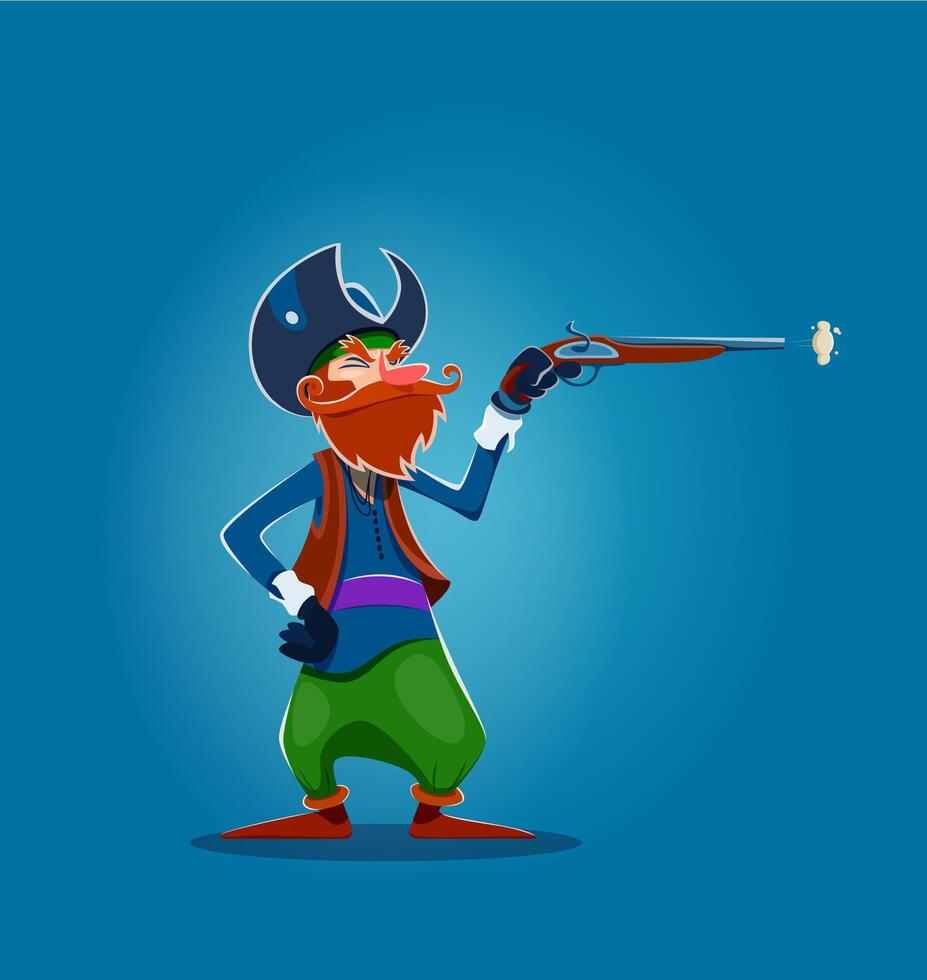 tecknad serie pirat corsair sjöman med musköt pistol vektor