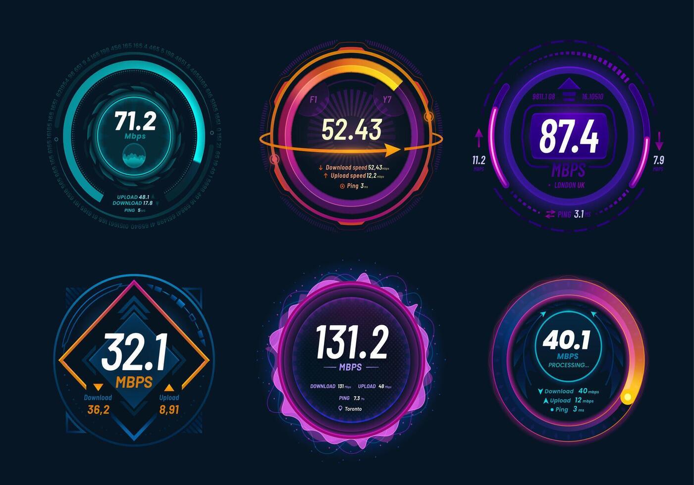 Internet Geschwindigkeit Prüfung und 5g Tachometer Instrumententafel vektor