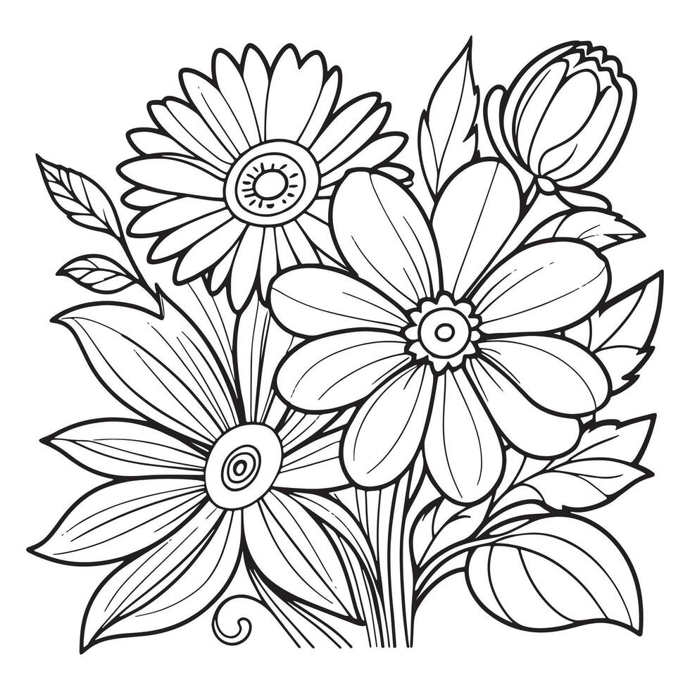 Blumen- Gliederung Zeichnung Färbung Buch Seiten zum Kinder und Erwachsene vektor