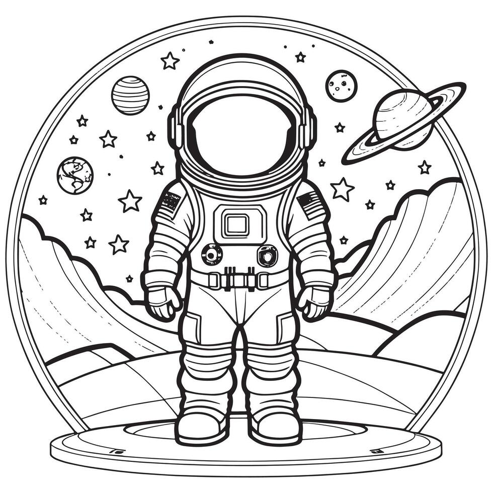 Kinder Astronaut Gliederung Färbung Seite Illustration zum Kinder und Erwachsene vektor