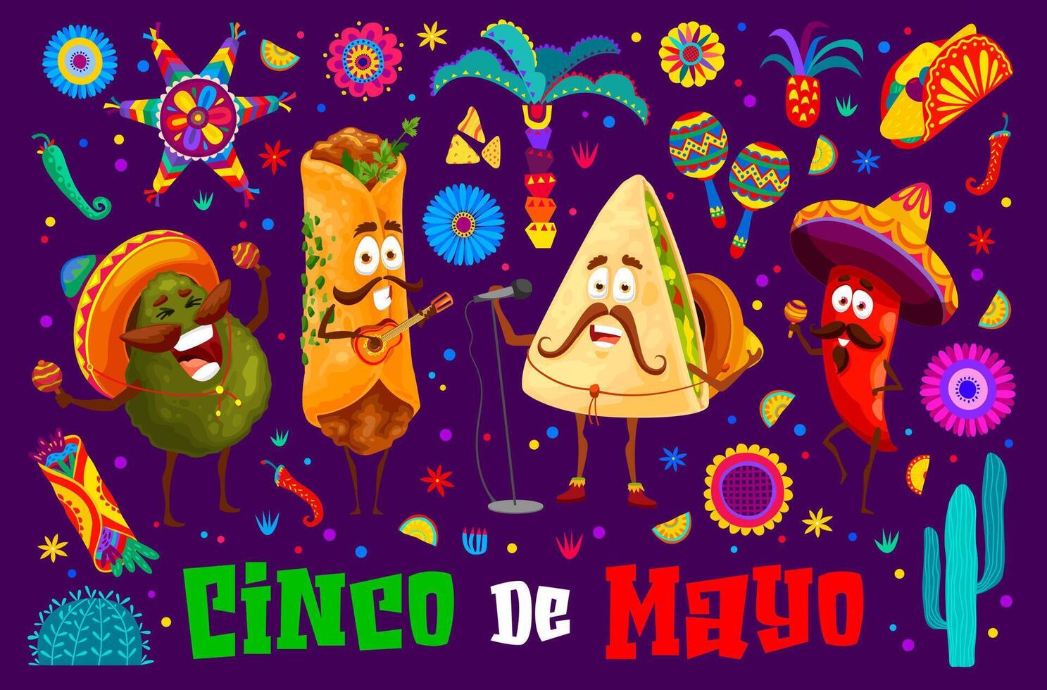 cinco de mayo baner med mexikansk mat tecken vektor