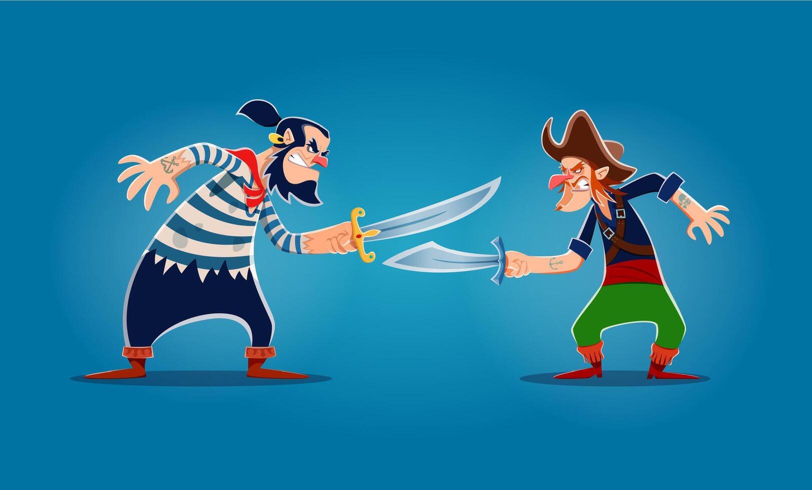 zwei Karikatur Pirat Korsaren Kampf auf Säbel vektor