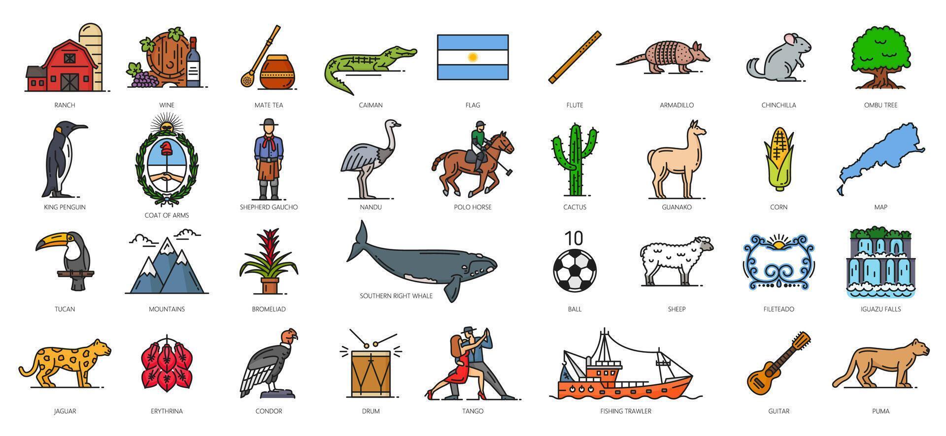 argentina Färg linje ikon argentine resa symboler vektor