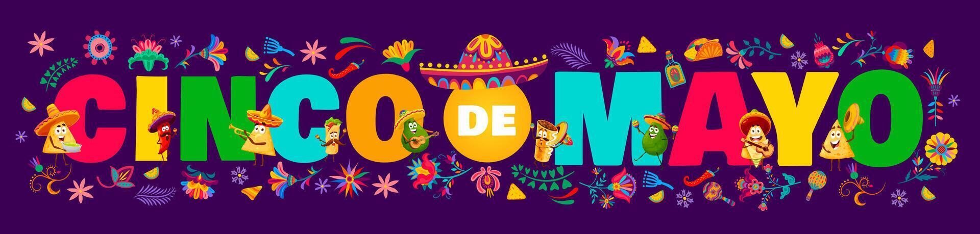 cinco de mayo typografi med mexikansk mat vektor