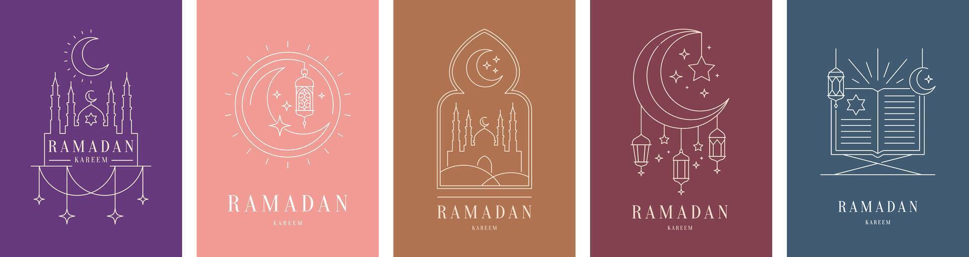 Ramadan kareem Gruß Karten, Koran Buch, Moschee vektor