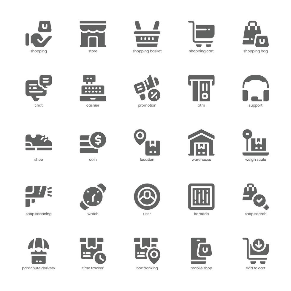 Einkaufen und Geschäft Symbol Pack zum Ihre Webseite, Handy, Mobiltelefon, Präsentation, und Logo Design. Einkaufen und Geschäft Symbol Glyphe Design. Vektor Grafik Illustration und editierbar Schlaganfall.