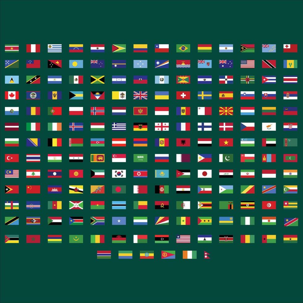 de värld flaggor är anordnad i en fyrkant mönster. vektor