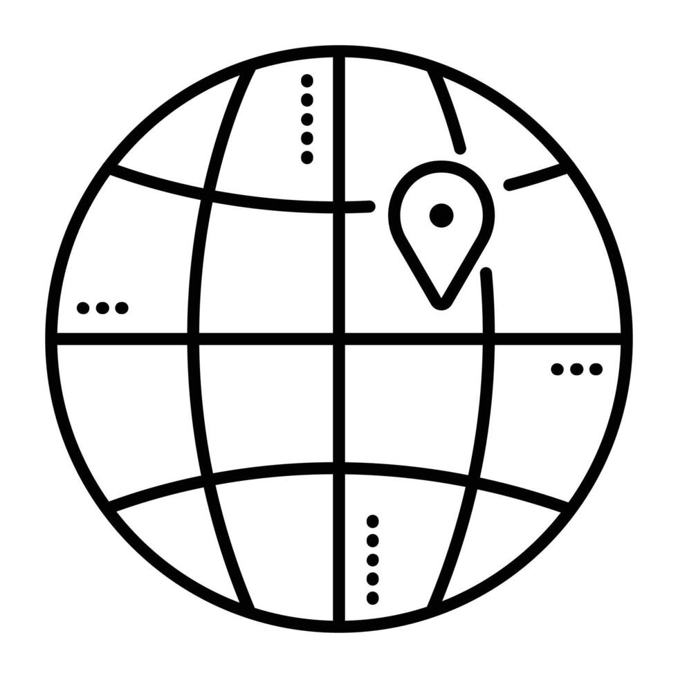 weltweit Versand, schwarz Linie Vektor Symbol, Piktogramm von ein Globus und Ziel