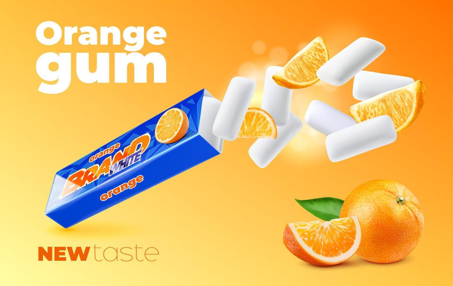 realistisch Orange Obst Kauen Gummi, Vektor Banner